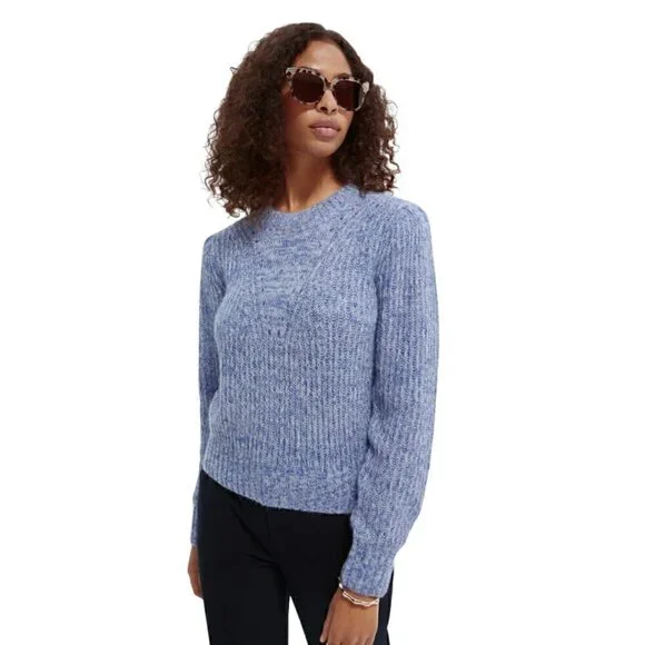 Scotch & Soda Alpaca Blend EUC Loose-Knit Puff Shoulder Heather Blue Sweater L - Picture 10 of 12